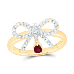 14k Gold 1/3 CTW-Natural Diamond 4X3MM-Ps-Ru Natural Gemstone Bow Ring