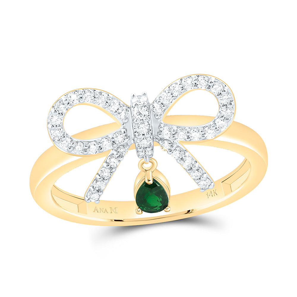 14k Gold 1/3 CTW-Natural Diamond 4X3MM-Ps-Em Natural Gemstone Bow Ring