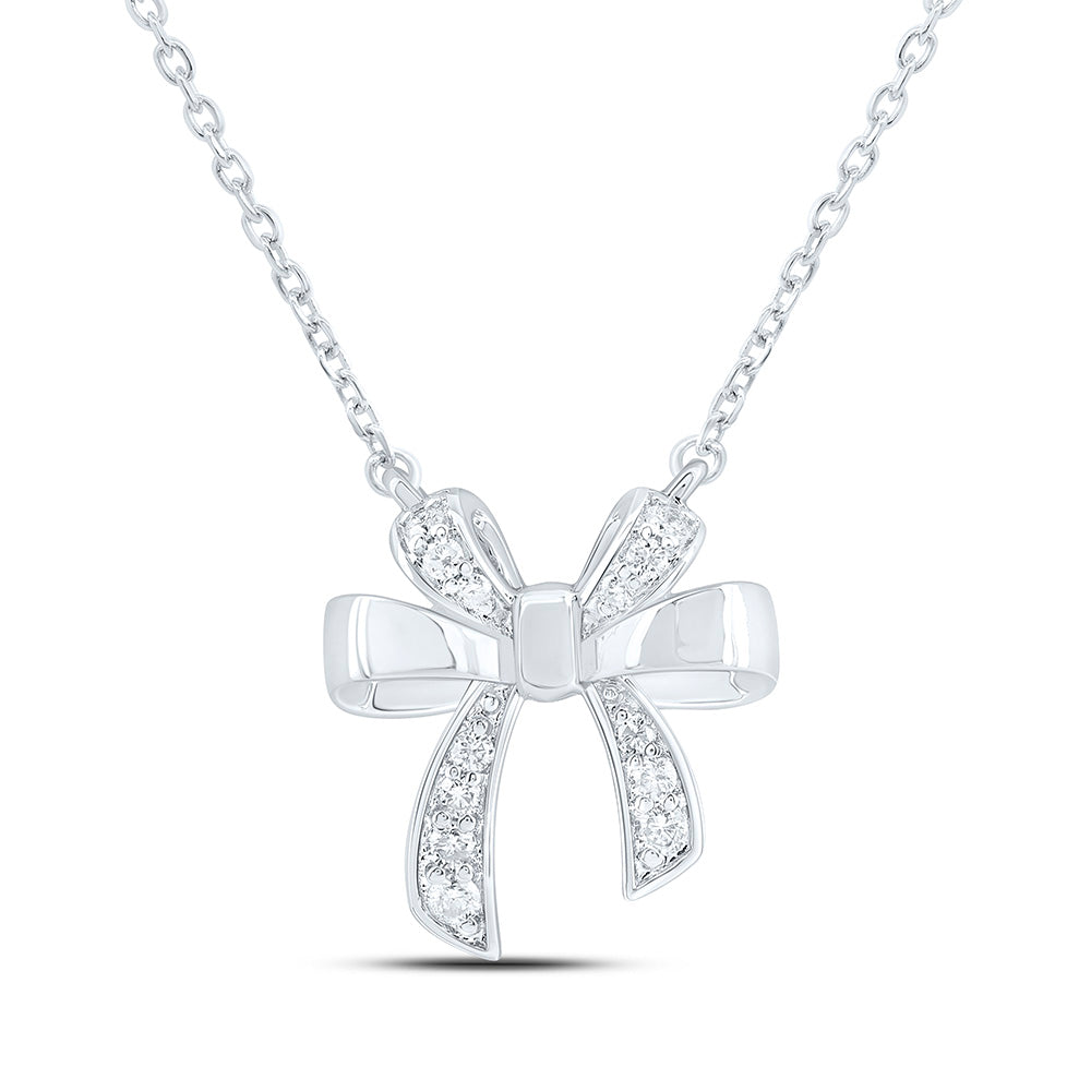 10k Gold 1/6 CTW-Natural Diamond Fashion Bow Necklace (18 Inch )