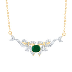 14k Gold 1/3 CTW-Natural Diamond 5X4MM-Cu-Em Natural Gemstone Bow Necklace(18 Inch )