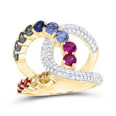 14k Gold 3/4 CTW-Natural Diamond 2 1/5 Ct-Rd-Natural Gemstone Multi Clear Sapphire Ring