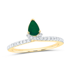 14k Gold 1/6 CTW-Natural Diamond 6X4MM Ps-Em Natural Gemstone Pear Ring