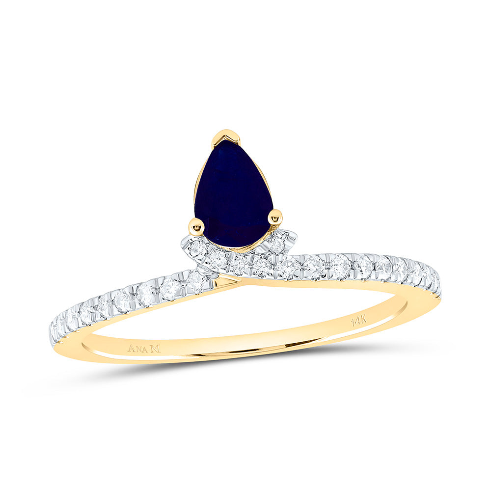 14k Gold 1/6 CTW-Natural Diamond 6X4MM-Ps-Bs Natural Gemstone Pear Ring