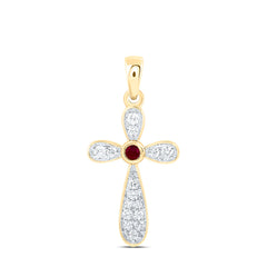 14k Gold 1/5 CTW-Natural Diamond 2.20MM Rd-Ruby Natural Gemstone Cross Pendant