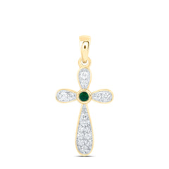 14k Gold 1/5 CTW-Natural Diamond 2.20MM Rd-Em Natural Gemstone Cross Pendant