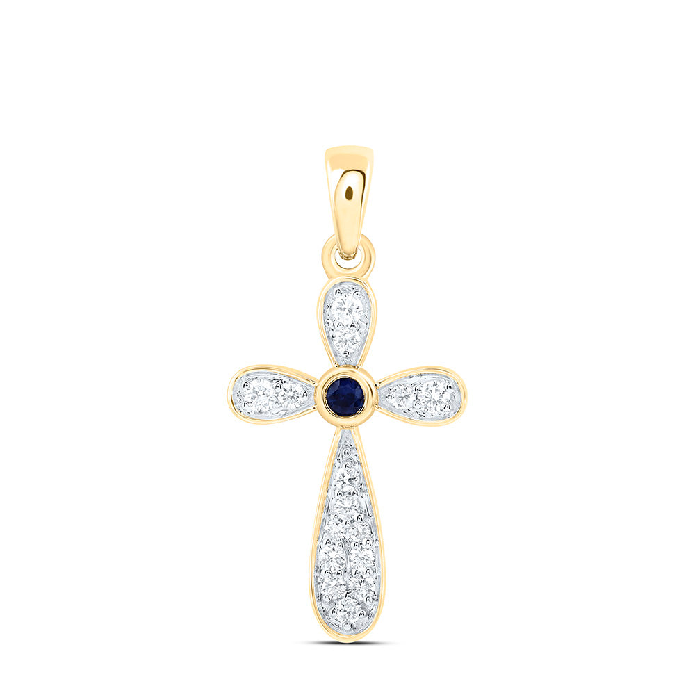 14k Gold 1/5 CTW-Natural Diamond 2.20MM Rd-Bs Natural Gemstone Cross Pendant
