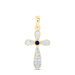 14k Gold 1/5 CTW-Natural Diamond 2.20MM Rd-Bs Natural Gemstone Cross Pendant