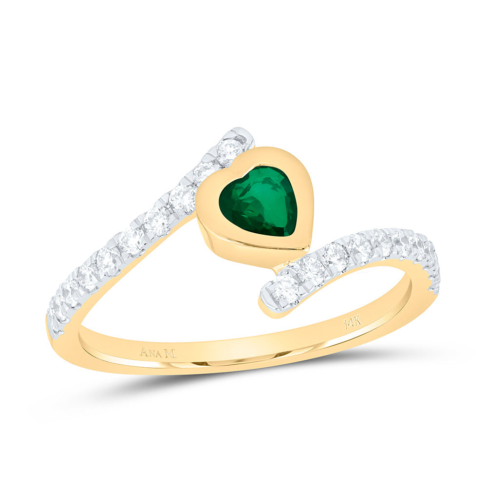 14k Gold 1/3 CTW-Natural Diamond 5MM-Ht-Em Natural Gemstone Heart Ring