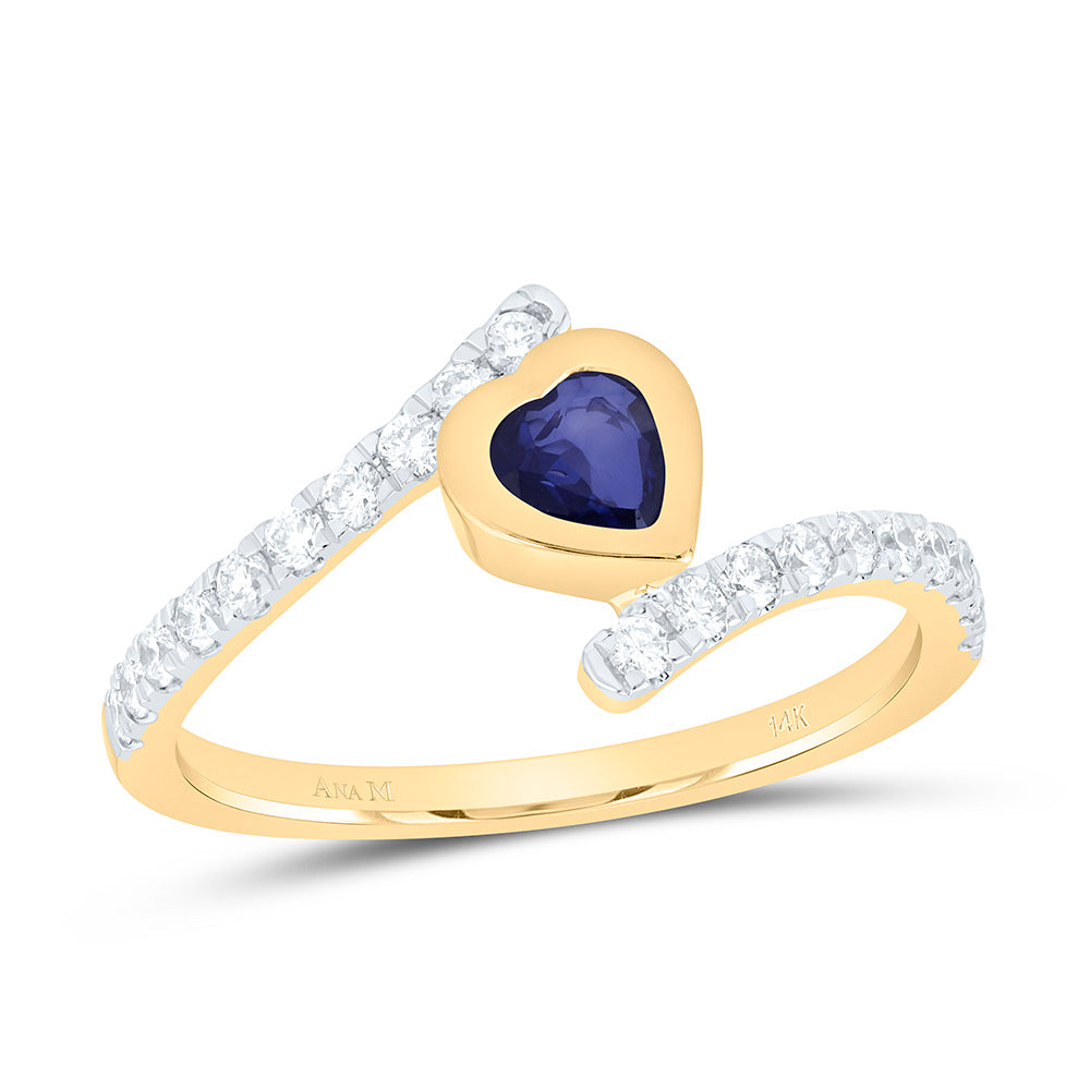 14k Gold 1/3 CTW-Natural Diamond 5MM-Ht-Bs Natural Gemstone Heart Ring