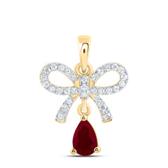 14k Gold 1/6 CTW-Natural Diamond 6X4MM-Ps-Ru Natural Gemstone Bow Pendant
