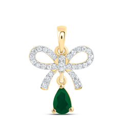 14k Gold 1/6 CTW-Natural Diamond 6X4MM-Ps-Em Natural Gemstone Bow Pendant