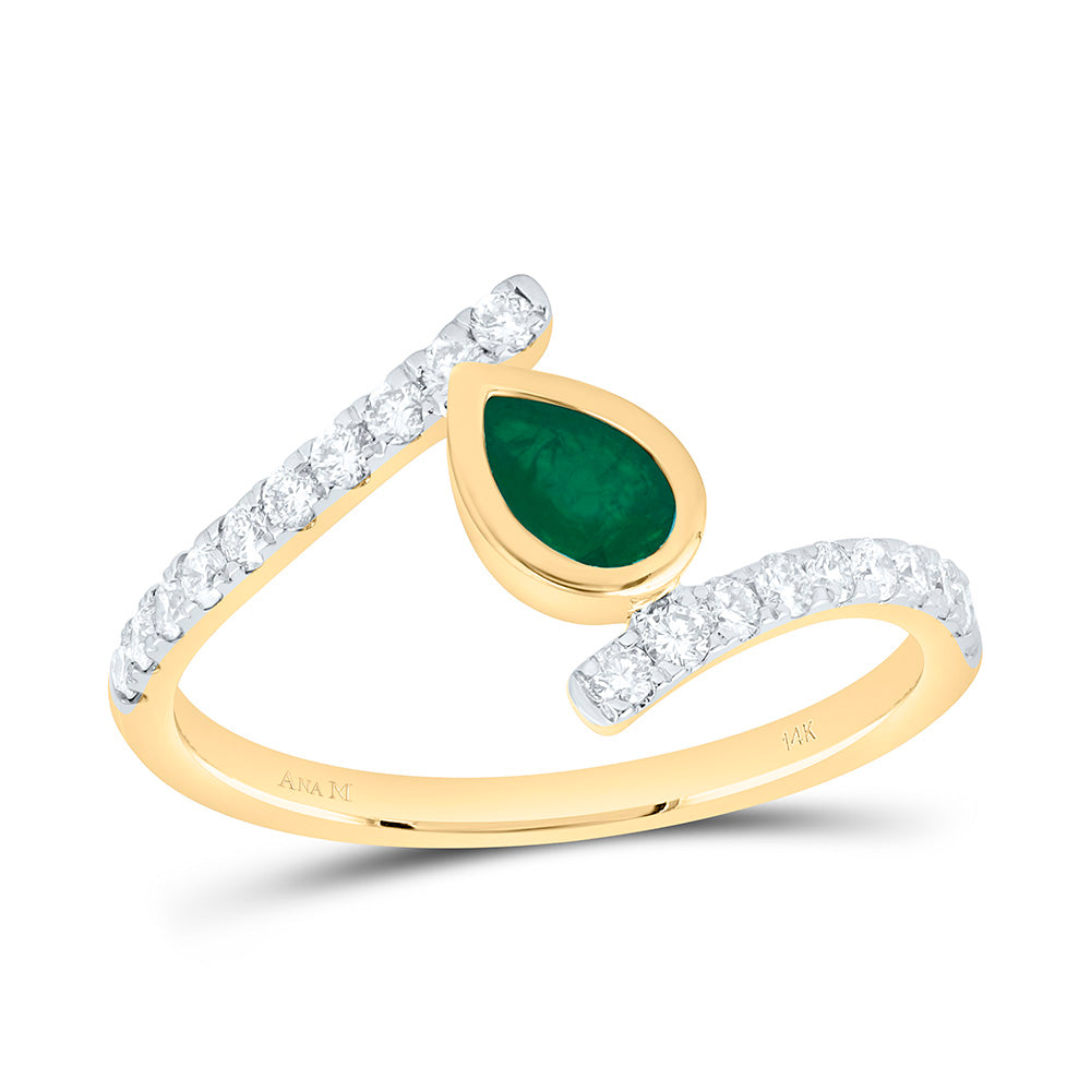 14k Gold 1/3 CTW-Natural Diamond 6X4MM-Ps-Em Natural Gemstone Pear Ring