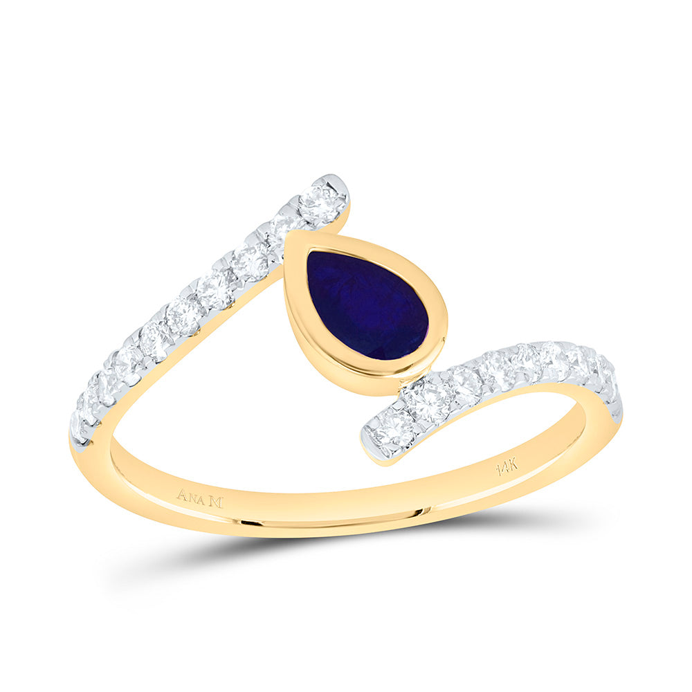 14k Gold 1/3 CTW-Natural Diamond 6X4MM-Ps-Bs Natural Gemstone Pear Ring