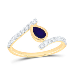 14k Gold 1/3 CTW-Natural Diamond 6X4MM-Ps-Bs Natural Gemstone Pear Ring