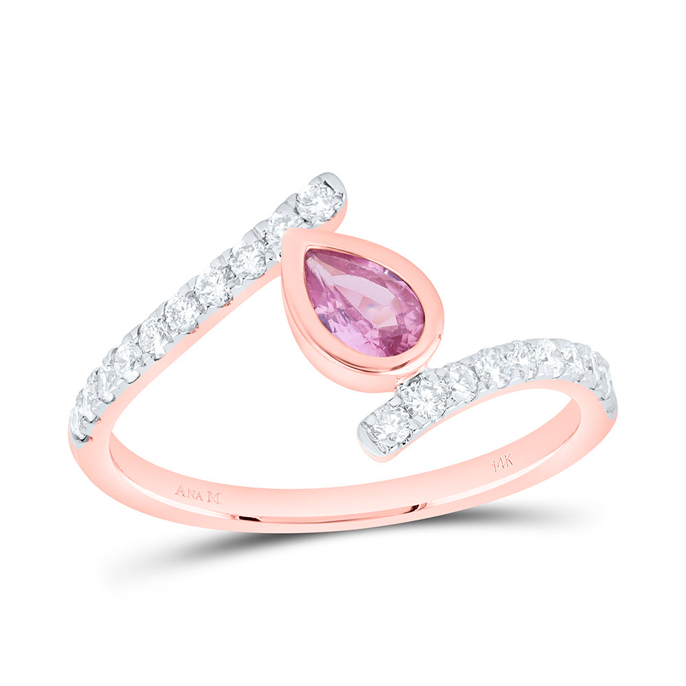 14k Gold 1/3 CTW-Natural Diamond 6X4MM-Ps-Pi Sapp Natural Gemstone Pear Ring