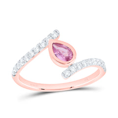 14k Gold 1/3 CTW-Natural Diamond 6X4MM-Ps-Pi Sapp Natural Gemstone Pear Ring