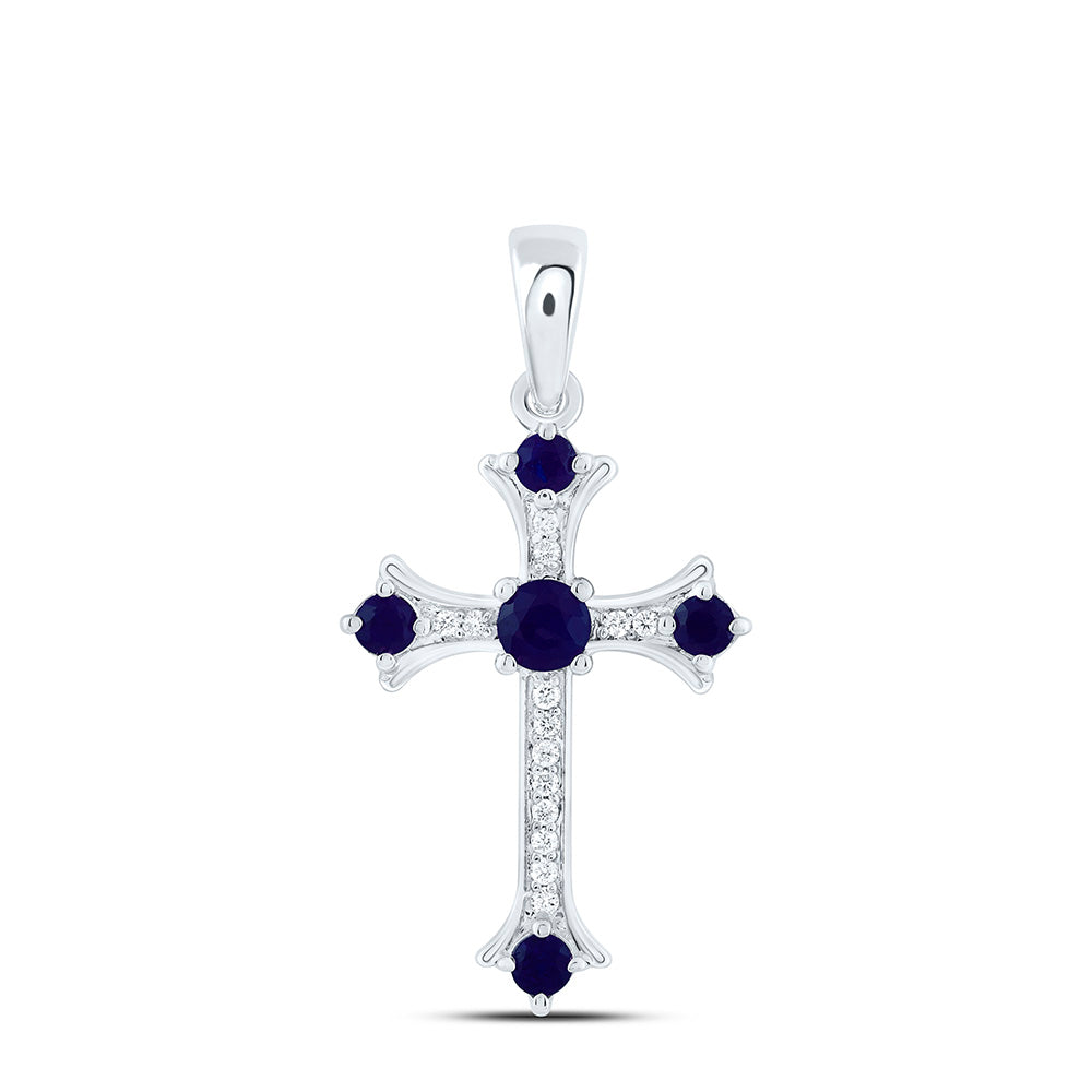 14k Gold 1/12 CTW-Natural Diamond 3/8 Ct Rd-Bs Natural Gemstone Cross Pendant