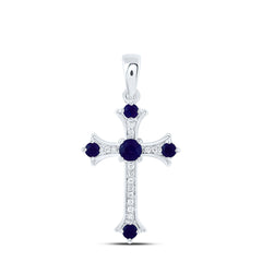 14k Gold 1/12 CTW-Natural Diamond 3/8 Ct Rd-Bs Natural Gemstone Cross Pendant