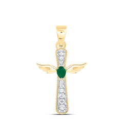 14k Gold 1/12 CTW-Natural Diamond 3.5X.40MM Ps-Em Natural Gemstone Cross Pendant