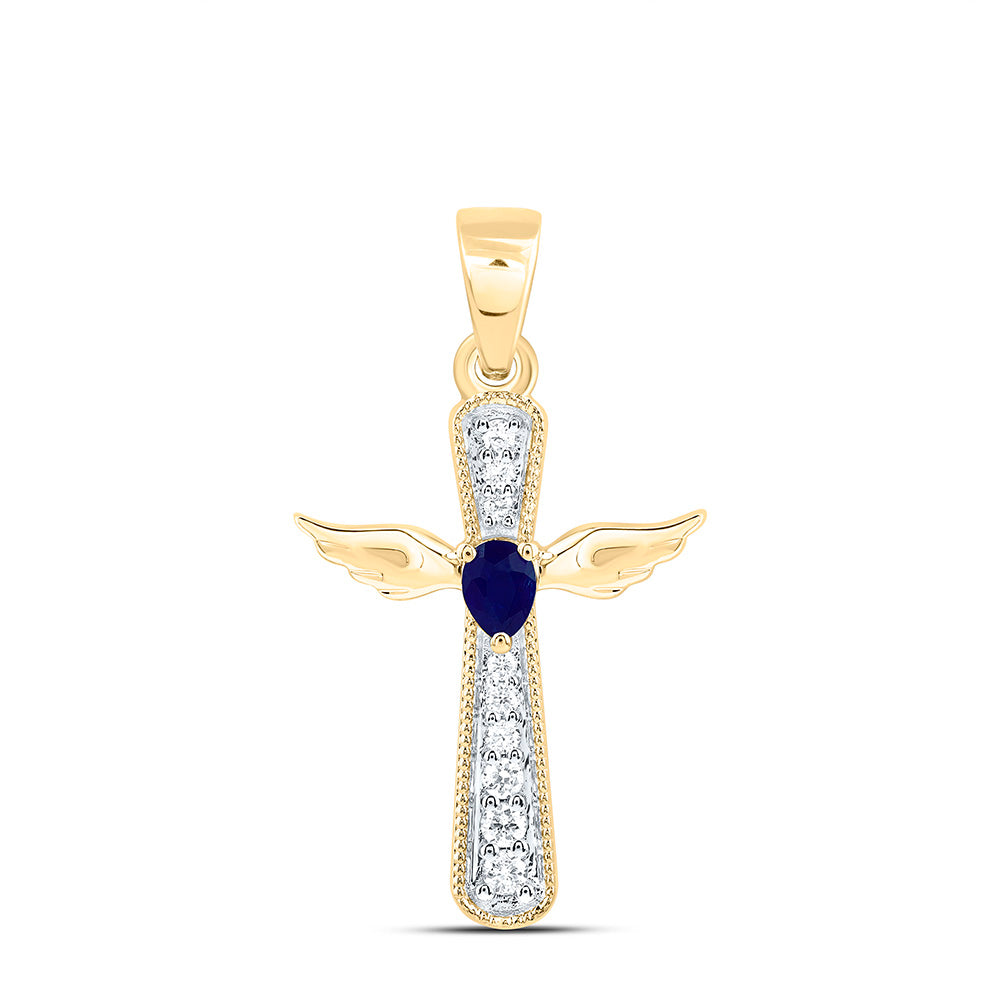 14k Gold 1/12 CTW-Natural Diamond 3.5X.40MM Ps-Bs Natural Gemstone Cross Pendant