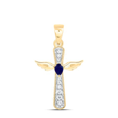 14k Gold 1/12 CTW-Natural Diamond 3.5X.40MM Ps-Bs Natural Gemstone Cross Pendant