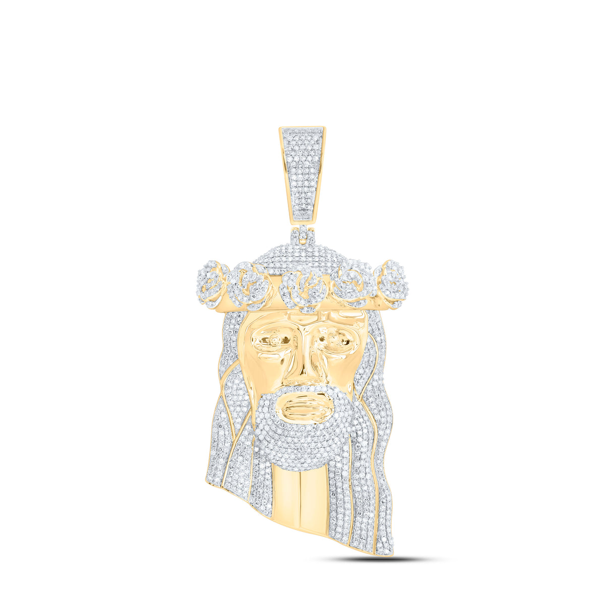 10k Gold 2 3/4 CTW-Natural Diamond Jesus Face Mens Charm