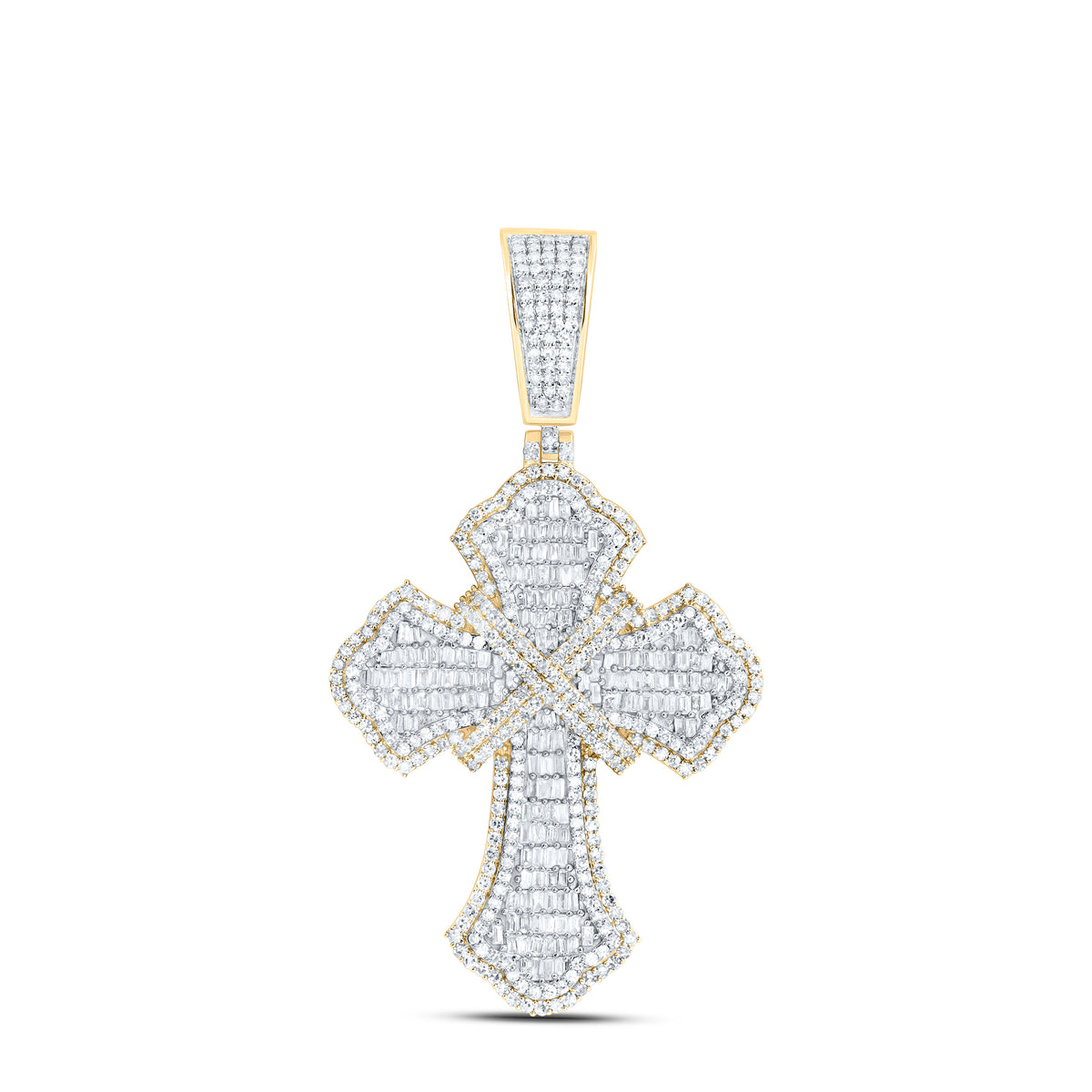10k Gold 2 1/3 CTW-Natural Diamond Cross Mens Charm