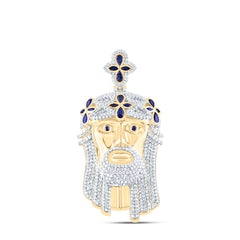 10k Gold 1 7/8 CTW-Natural Diamond 3/8 Ct-Mq-Bs,7/8 Ct-Ps-Bs,1/20 Ct-Rd-Bs Gem Jesus Face Mens Charm