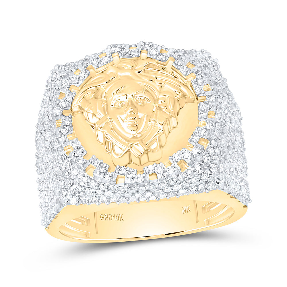 10k Gold 1 3/8 CTW-Natural Diamond Medusa Mens Ring