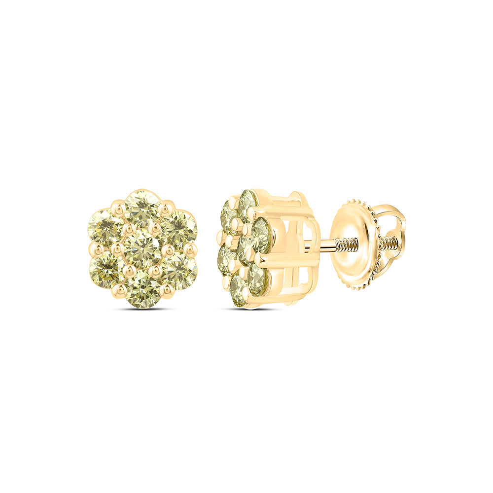 10k Gold 1 CTW-Natural Diamond Fashion Yellow Treated Natural Diamond Flower Earring