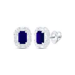 14k Gold 5/8 CTW-Natural Diamond 6X4MM Em-Bs Natural Gemstone Emerald Earring