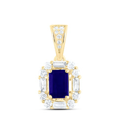 14k Gold 1/3 CTW-Natural Diamond 6X4MM Em-Bs Natural Gemstone Emerald Pendant