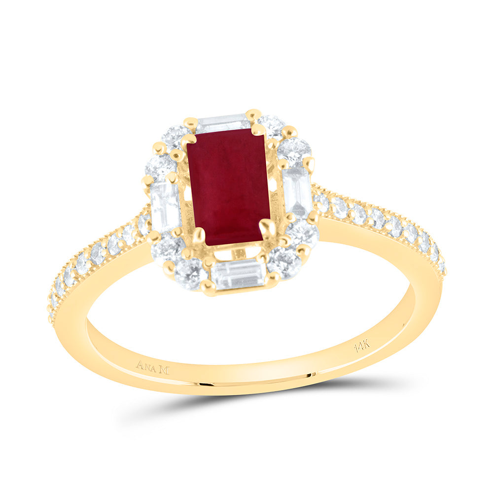 14k Gold 3/8 CTW-Natural Diamond 6X4MM Em-Ru Natural Gemstone Emerald Ring