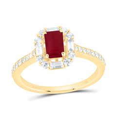 14k Gold 3/8 CTW-Natural Diamond 6X4MM Em-Ru Natural Gemstone Emerald Ring