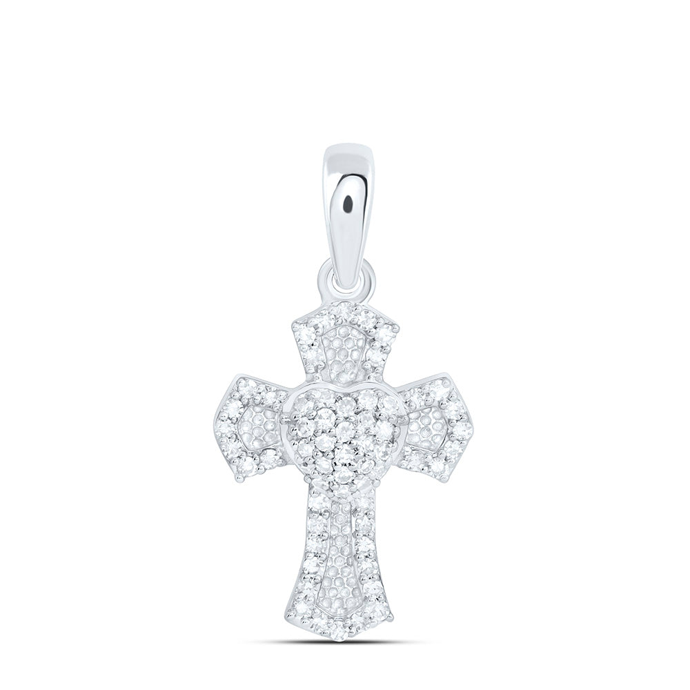 10k Gold 1/5 CTW-Natural Diamond Fashion Heart Cross Pendant