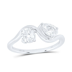 14k Gold 1 CTW-Natural Diamond Ij-Si Fashion 1/2 Ct-Crd, 1/2 Ct-Cps Round Pear 2 Stone Ring