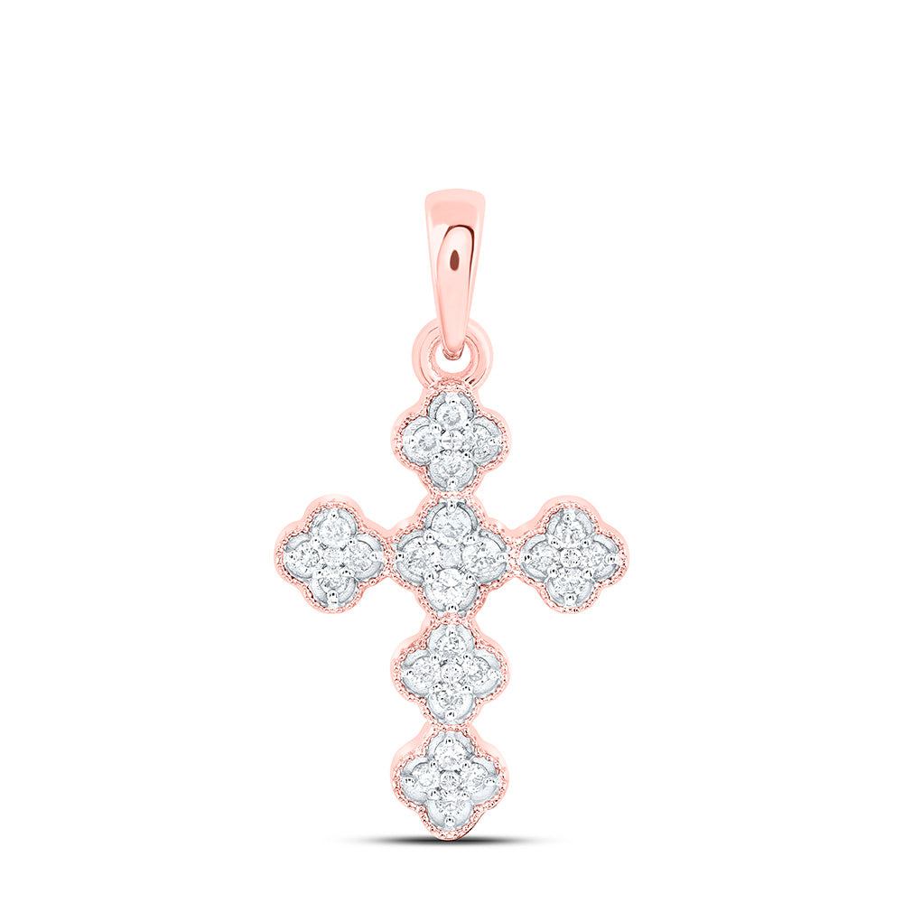 10k Gold 1/8 CTW-Natural Diamond Fashion Clover Cross Pendant