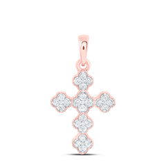 10k Gold 1/8 CTW-Natural Diamond Fashion Clover Cross Pendant