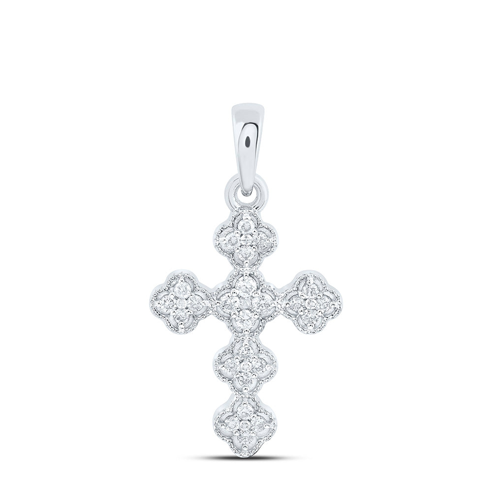 14k Gold 1/8 CTW-Natural Diamond Fashion Clover Cross Pendant