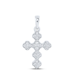 14k Gold 1/8 CTW-Natural Diamond Fashion Clover Cross Pendant