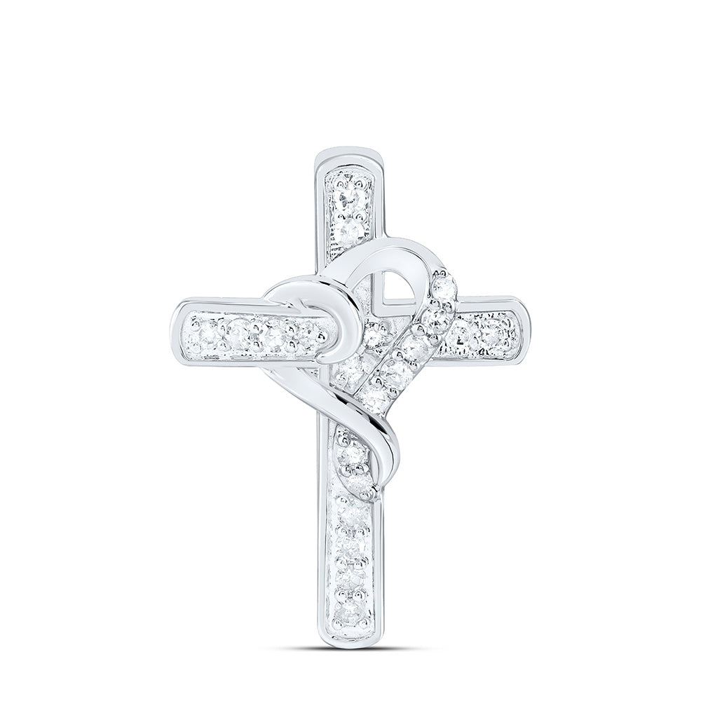 Sterling Silver 1/6 CTW-Natural Diamond Gift Heart Cross Pendant