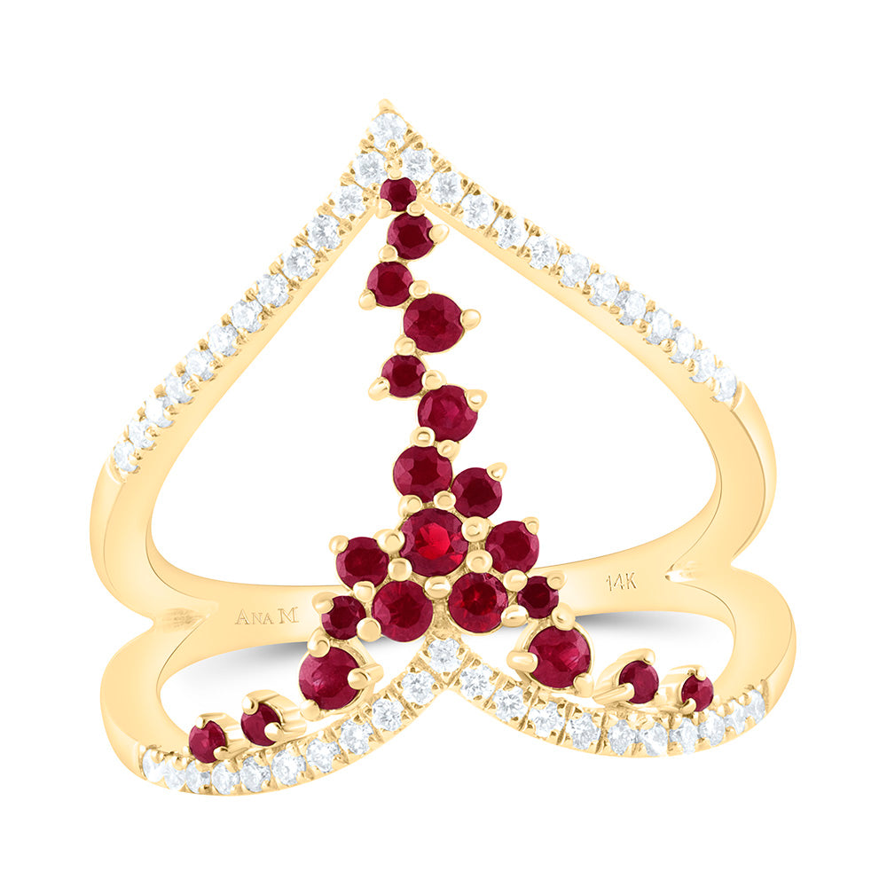 14k Gold 1/4 CTW-Natural Diamond 3/8 Ct-Ru Natural Gemstone Ring