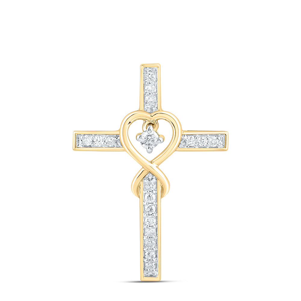 10k Gold 1/10 CTW-Natural Diamond Fashion Heart Cross Pendant