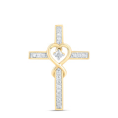 10k Gold 1/10 CTW-Natural Diamond Fashion Heart Cross Pendant