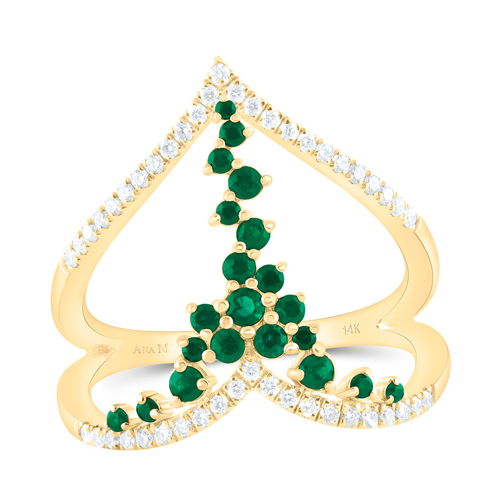 14k Gold 1/4 CTW-Natural Diamond 1/3 Ct-Em Natural Gemstone Ring