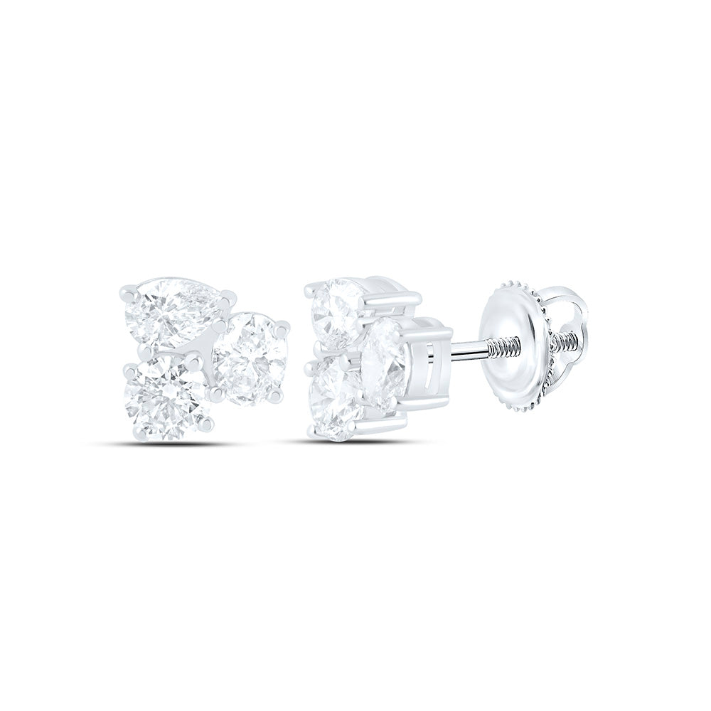 14k Gold 1 1/2 CTW-Natural Diamond I1 Ij 1/2 Ct-Crd, 1/2 Ct-Cps, 1/2 Ct-Cov, 3 Stone Earring