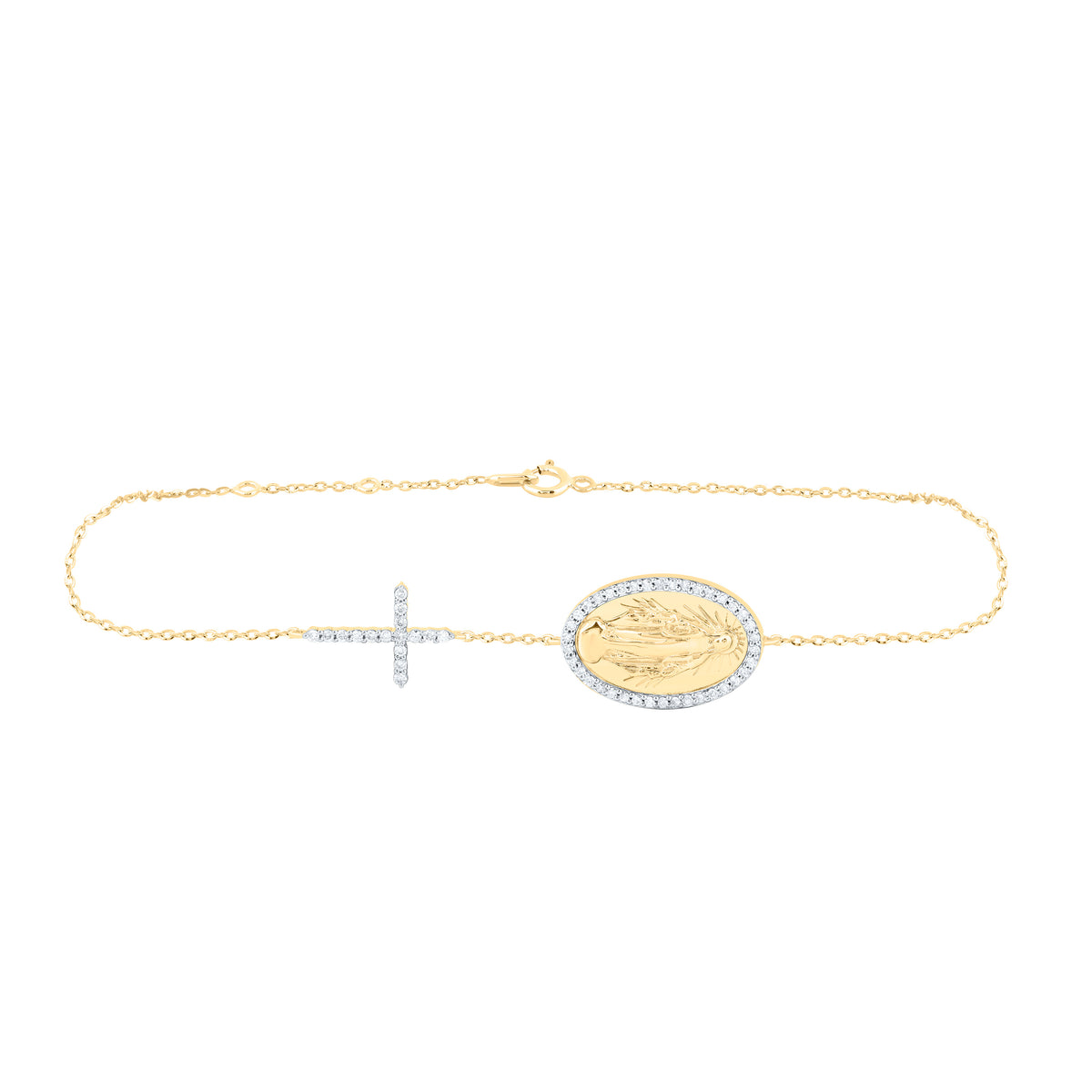 14k Gold 1/4 CTW-Natural Diamond Fashion Cross Jesus Bracelet (7 Inch )