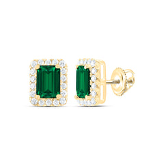 14k Gold 3/8 CTW-Natural Diamond 7X5MM-Oct-Em Natural Gemstone Octagon Earring