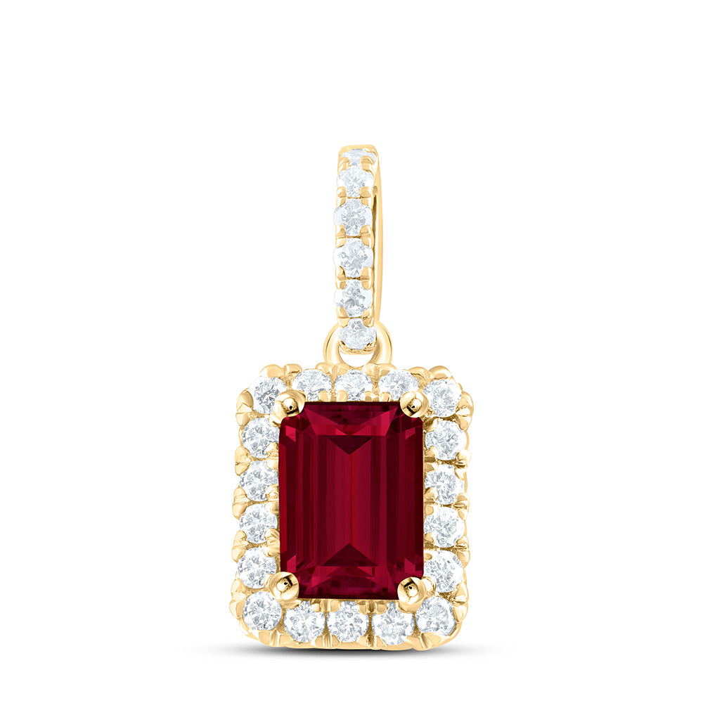 14k Gold 1/4 CTW-Natural Diamond 7X5MM-Oct-Ru Natural Gemstone Octagon Pendant