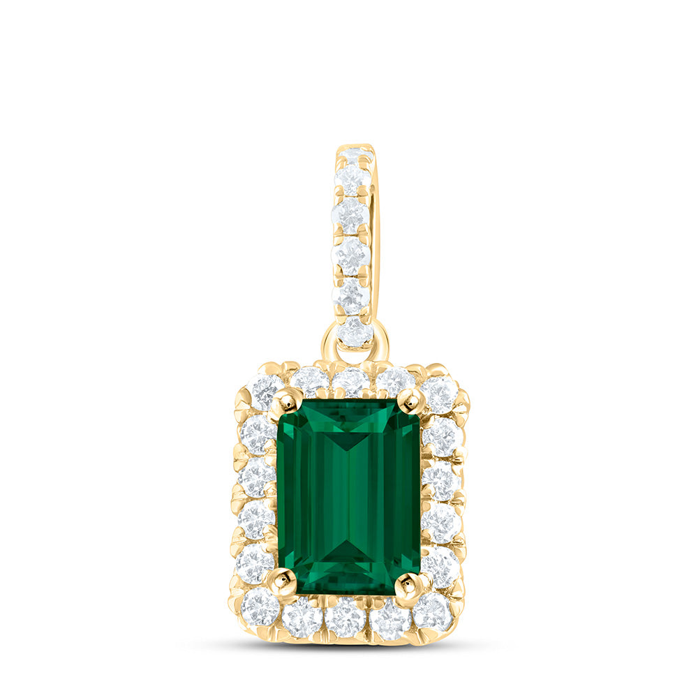 14k Gold 1/4 CTW-Natural Diamond 7X5MM-Oct-Em Natural Gemstone Octagon Pendant